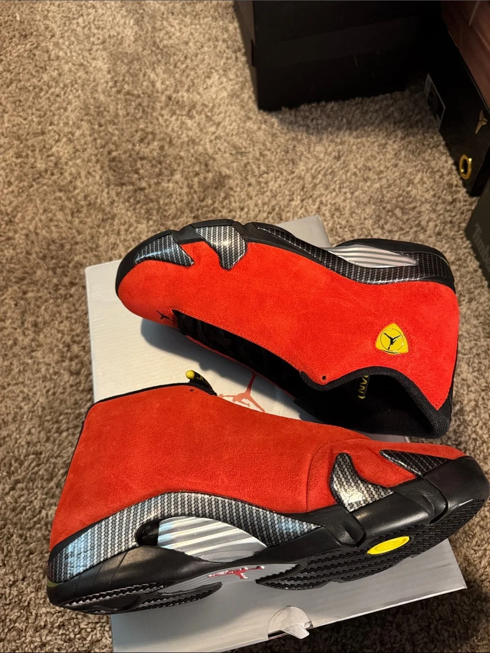Jordan Men’s Red and Black Suede Sneakers